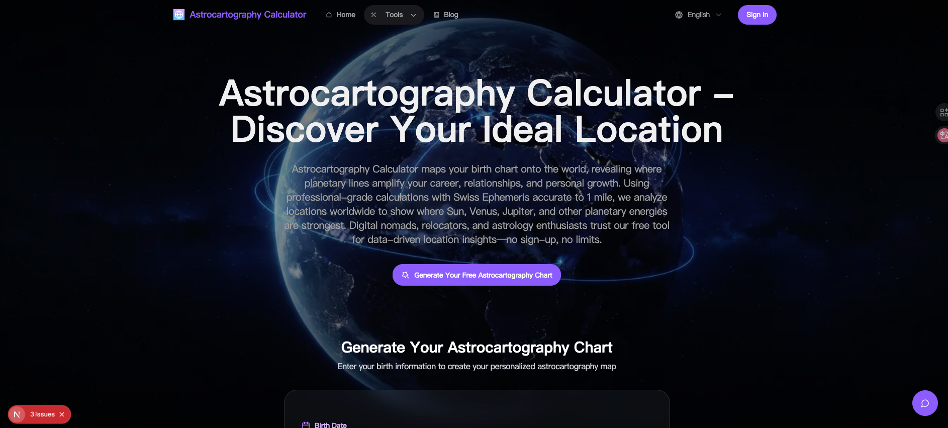 A Simple Astrocartography Map Tool for Curious Souls