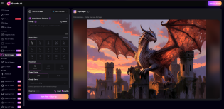 GenMix AI text-to-image generator dashboard with fantasy dragon image generated from a text prompt