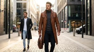 Men's Leather Trench Coat